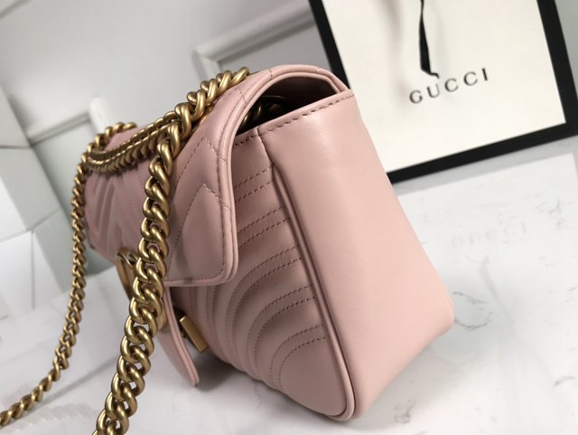 Gucci經典款女包 443497 古馳GG Marmont斜挎包 Gucci淺粉全皮鏈帶肩背包  gqy3938